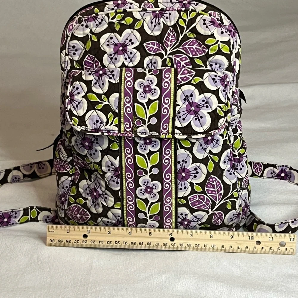 Vera Bradley Discontinued Plum Petal Floral Purple /Green /Black Backpack EUC - Picture 6 of 16